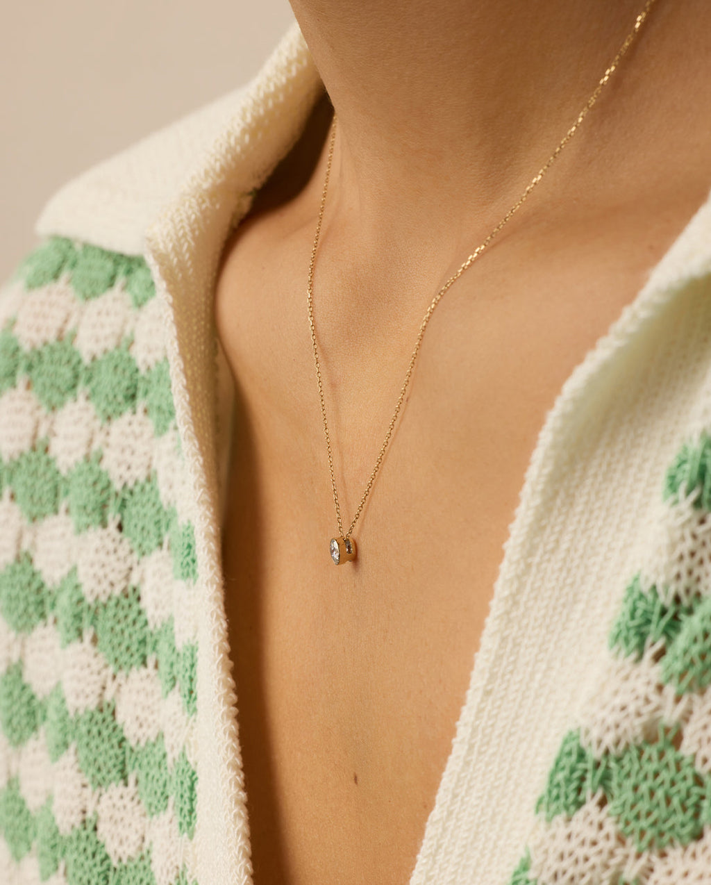 Lab Grown Diamond Halo Necklace || option::14K Solid Gold