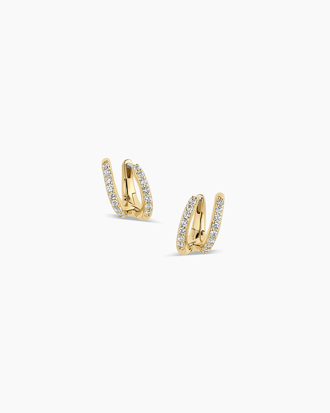 Shimmer Double Huggie || option::18K Gold Plated, White CZ