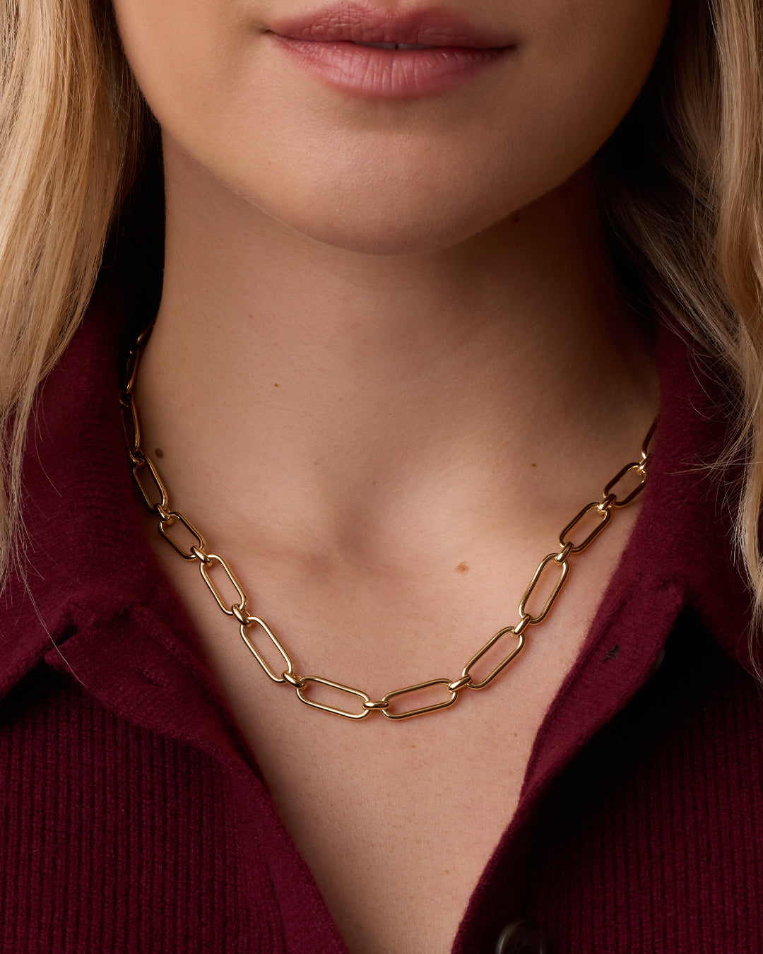 Zoey Statement Link Necklace || option::18K Gold Plated