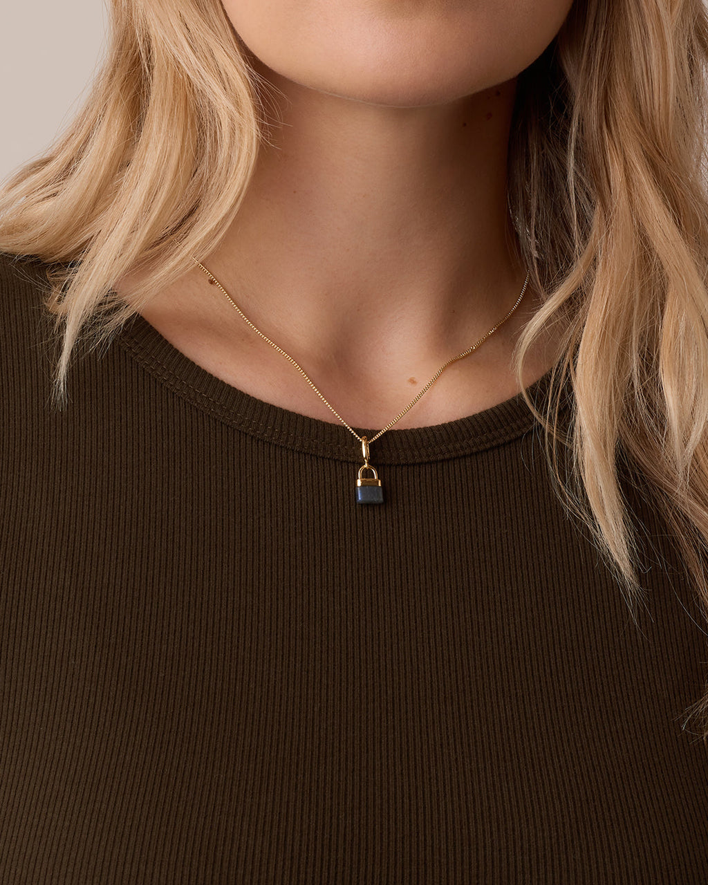 Padlock Parker Charm || option::18K Gold Plated, Labradorite