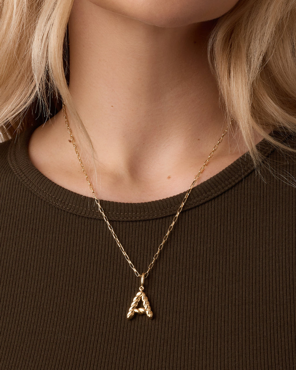 Crew Alphabet Statement Charm Necklace || option::18K Gold Plated, A