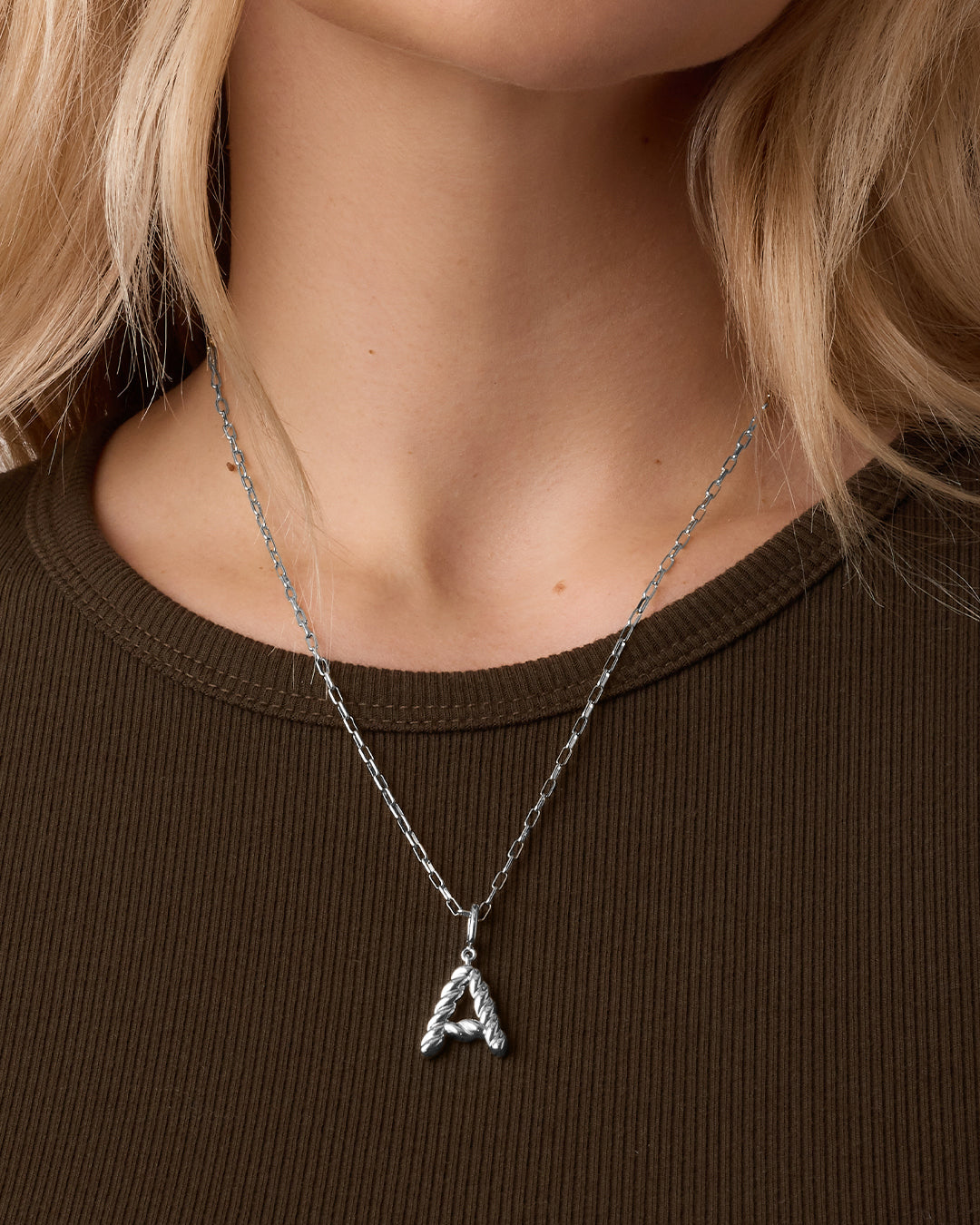 Crew Alphabet Statement Charm Necklace || option::Silver Plated, A