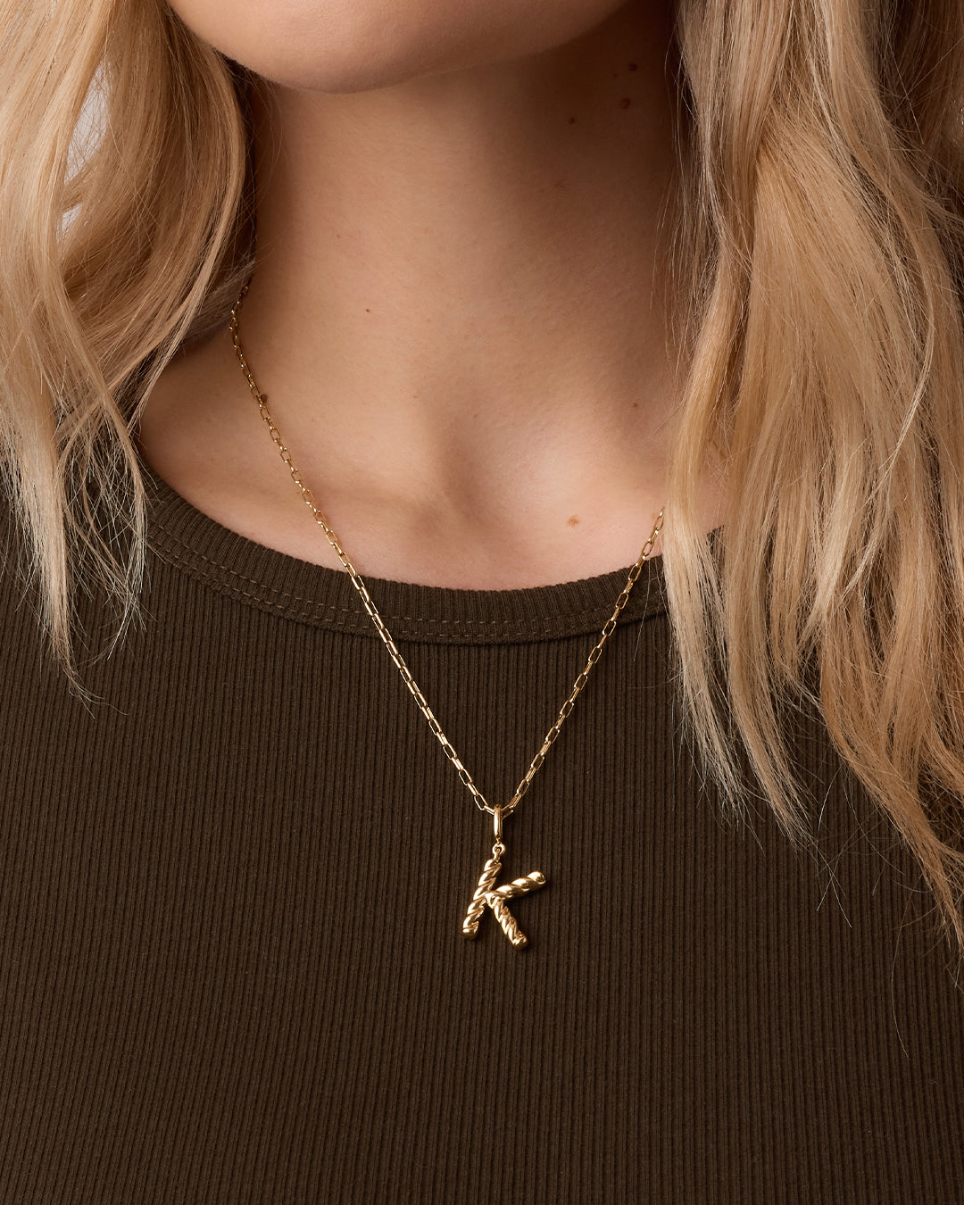 Crew Alphabet Statement Charm Necklace || option::18K Gold Plated, K