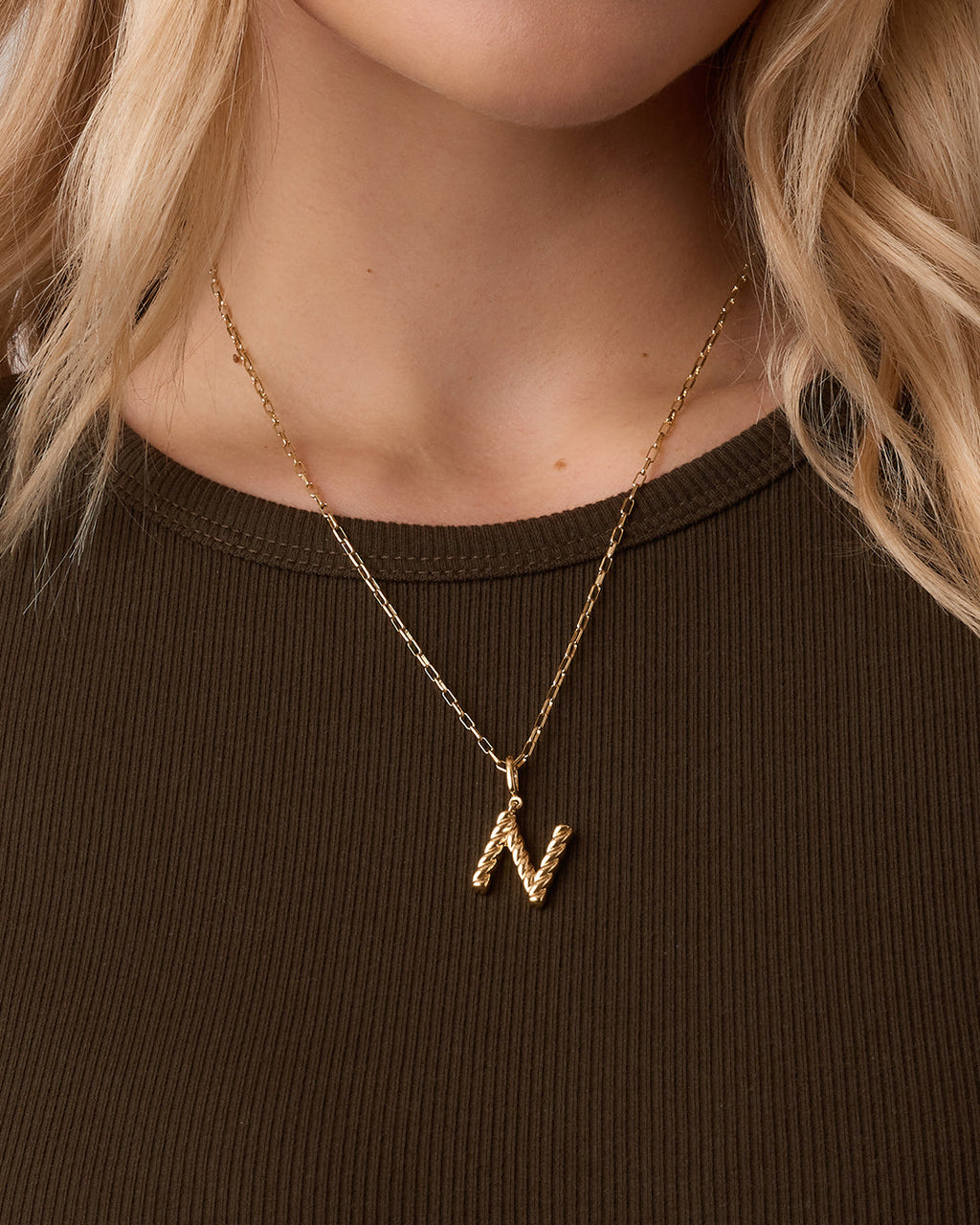 Crew Alphabet Statement Charm Necklace || option::18K Gold Plated, N