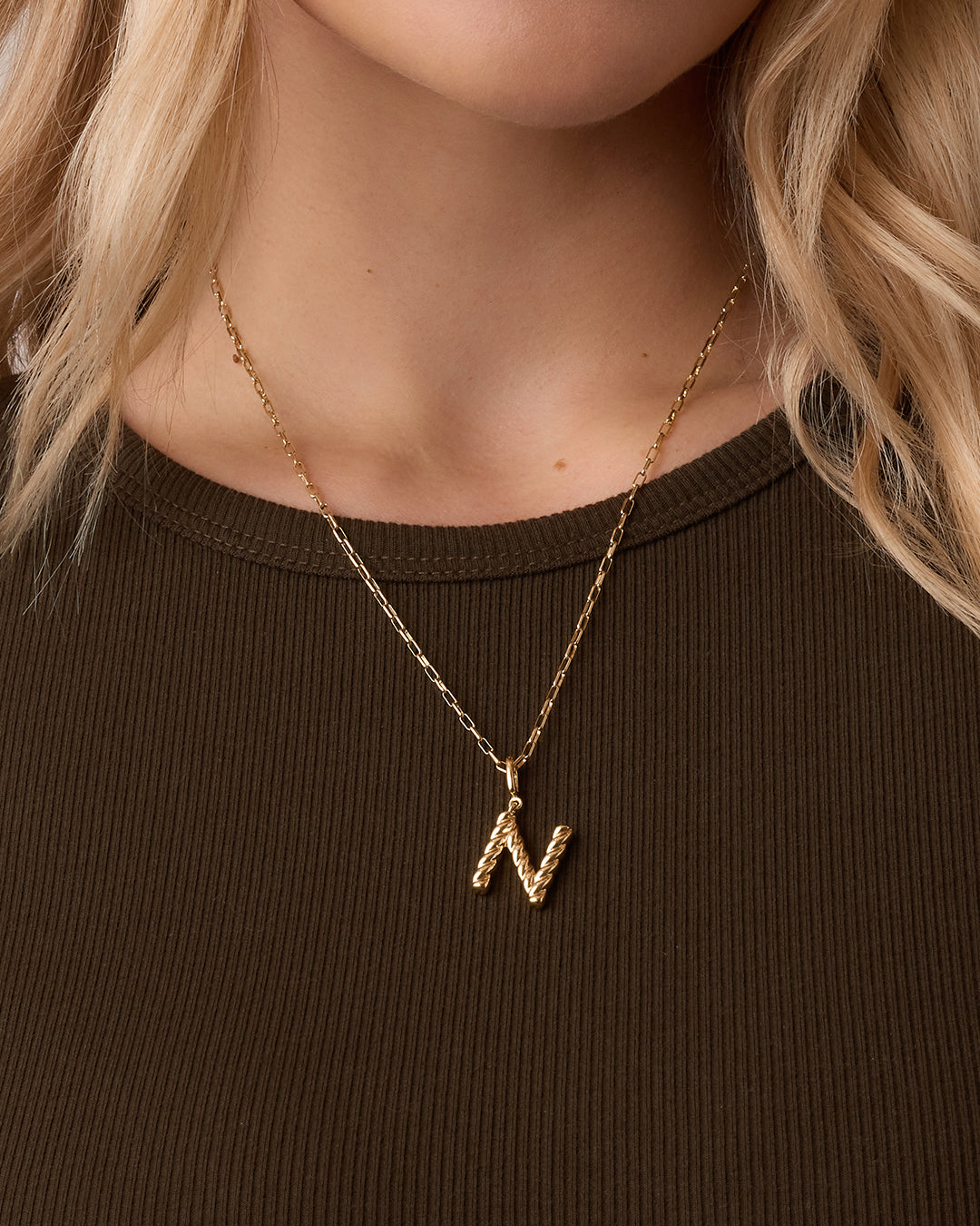 Crew Alphabet Statement Charm Necklace || option::18K Gold Plated, N