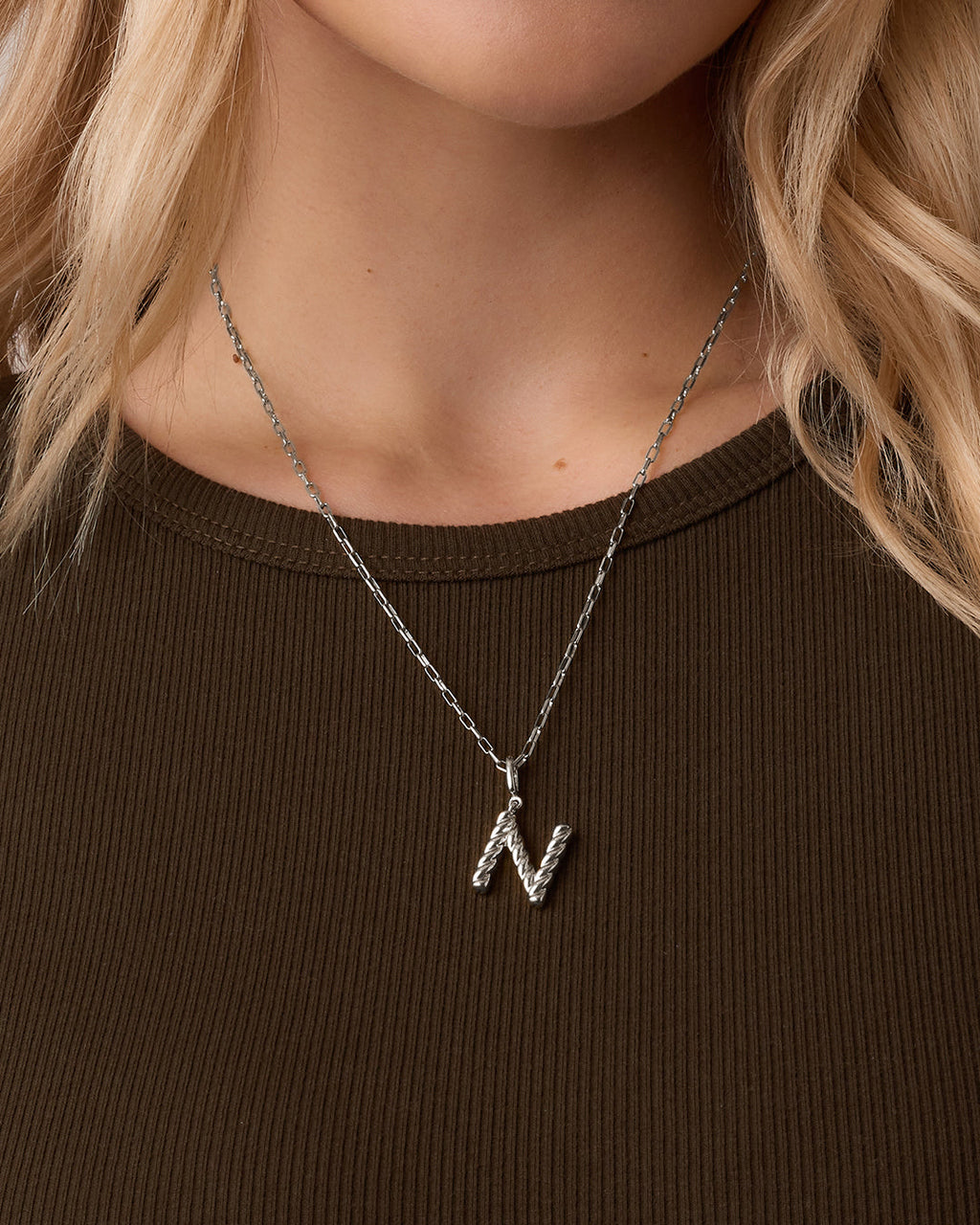Crew Alphabet Statement Charm Necklace || option::Silver Plated, N