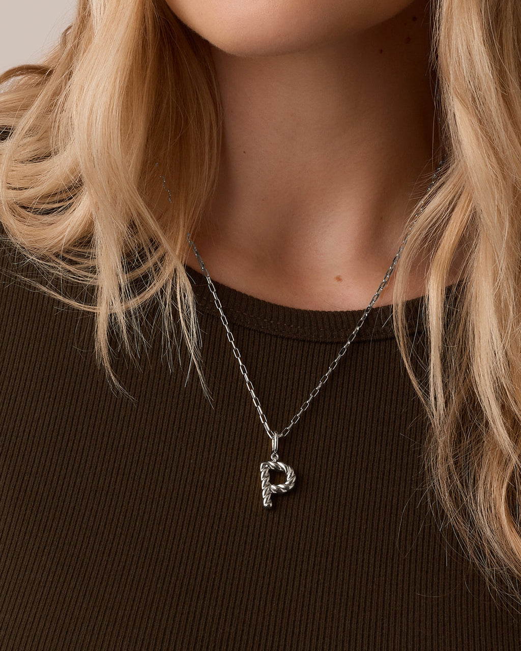 Crew Alphabet Statement Charm || option::Silver Plated, P