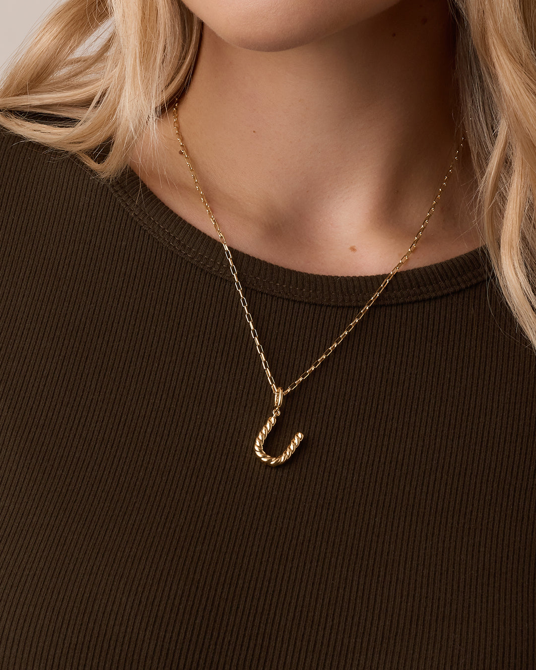 Crew Alphabet Statement Charm Necklace || option::18K Gold Plated, U