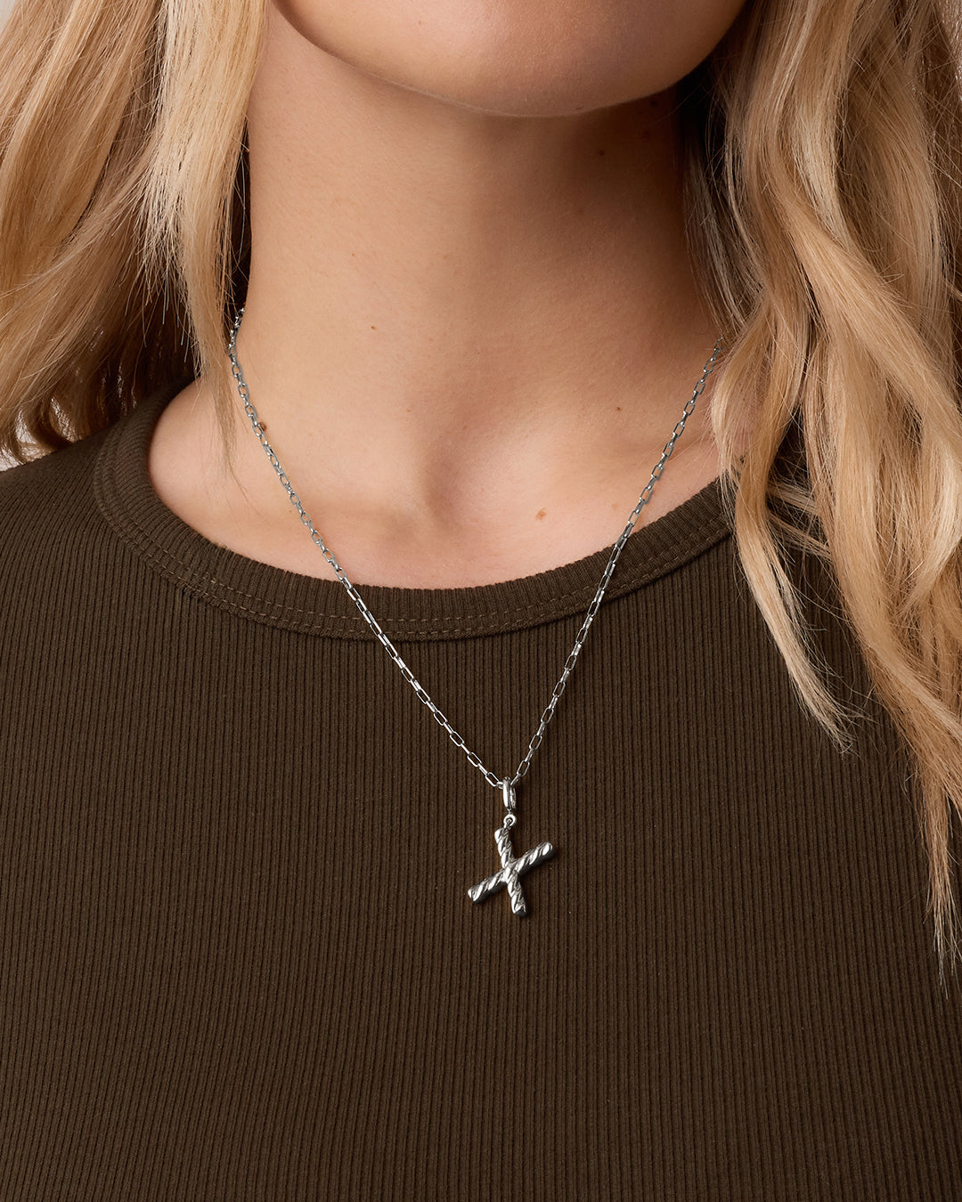 Crew Alphabet Statement Charm Necklace || option::Silver Plated, X