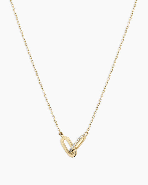 Diamond Bond Interlocking Link Necklace || option::14K Solid Gold, Single