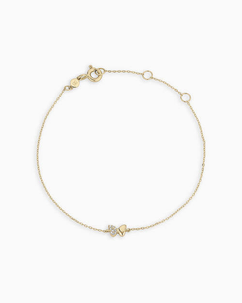 Diamond Bond Butterfly Bracelet || option::14K Solid Gold, Single - Diamonds Left