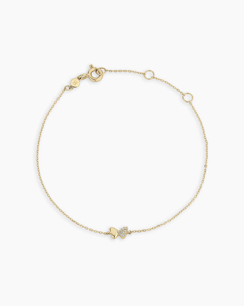 Diamond Bond Butterfly Bracelet || option::14K Solid Gold, Single - Diamonds Right