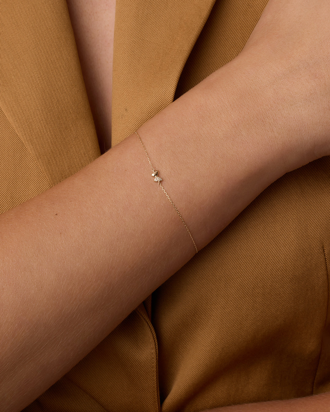 Diamond Bond Butterfly Bracelet || option::14K Solid Gold, Single - Diamonds Right