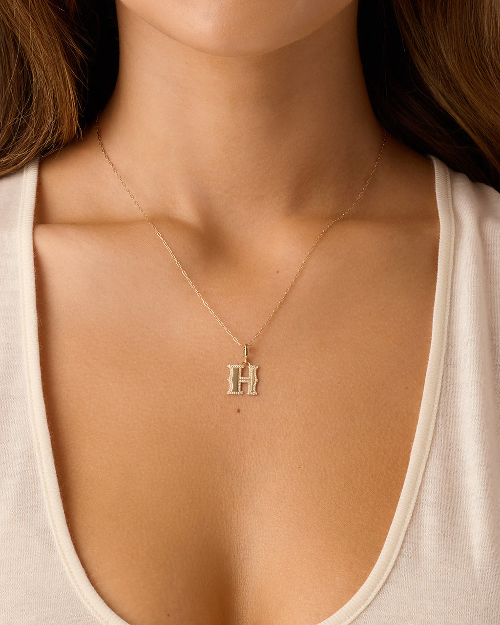 Diamond Era Alphabet Charm || option::14K Solid Gold, H