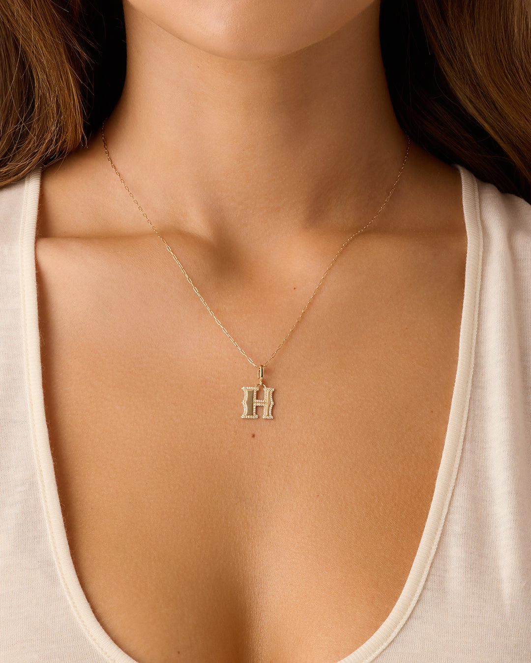 Diamond Era Alphabet Charm || option::14K Solid Gold, H