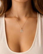 Diamond Era Alphabet Charm || option::14K Solid Gold, R