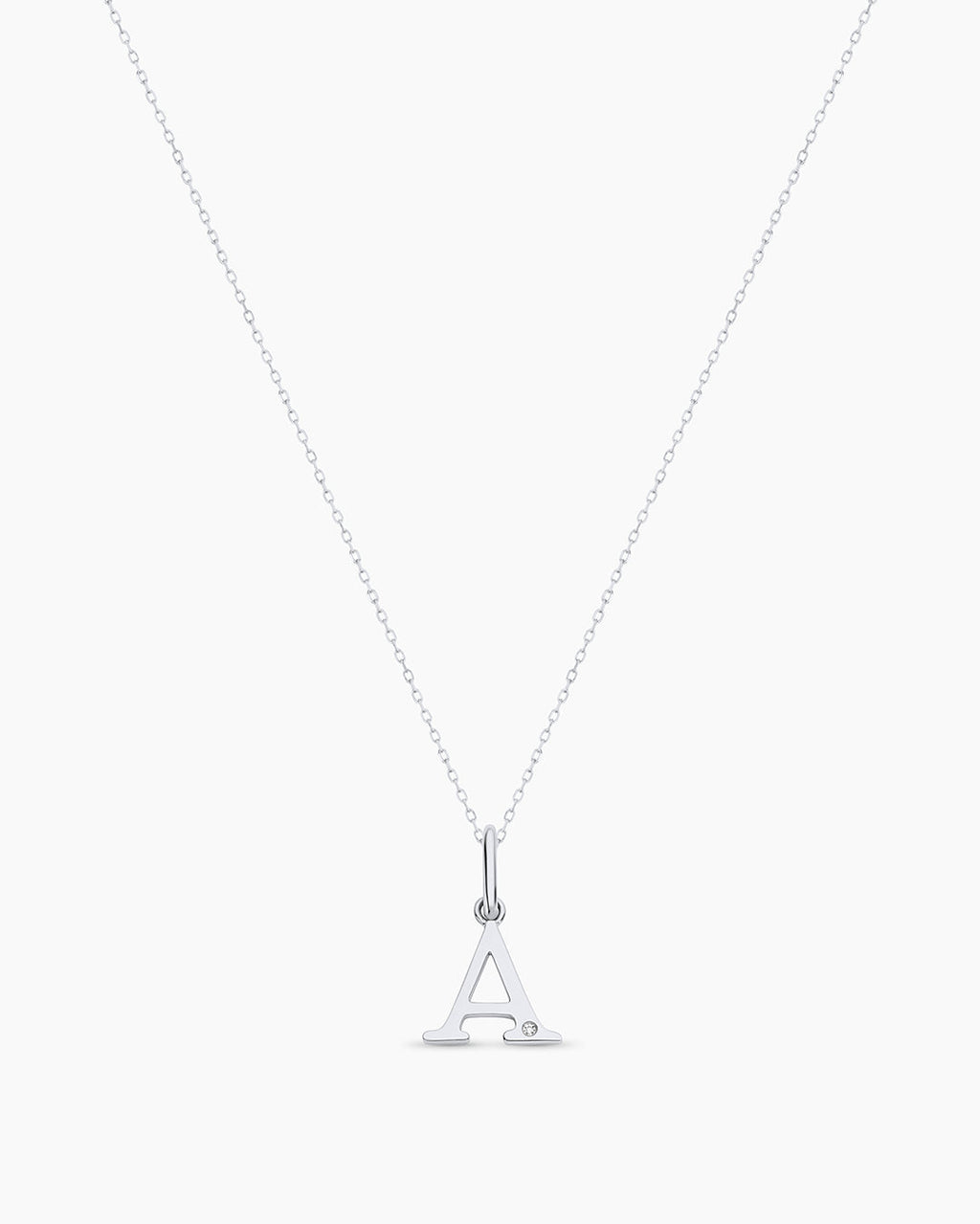 Diamond Vintage Alphabet Charm Necklace || option::14K Solid White Gold, A