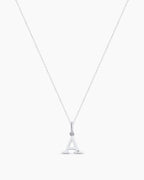 Diamond Vintage Alphabet Charm Necklace || option::14K Solid White Gold, A