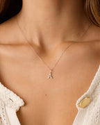 Diamond Vintage Alphabet Charm Necklace || option::14K Solid White Gold, A