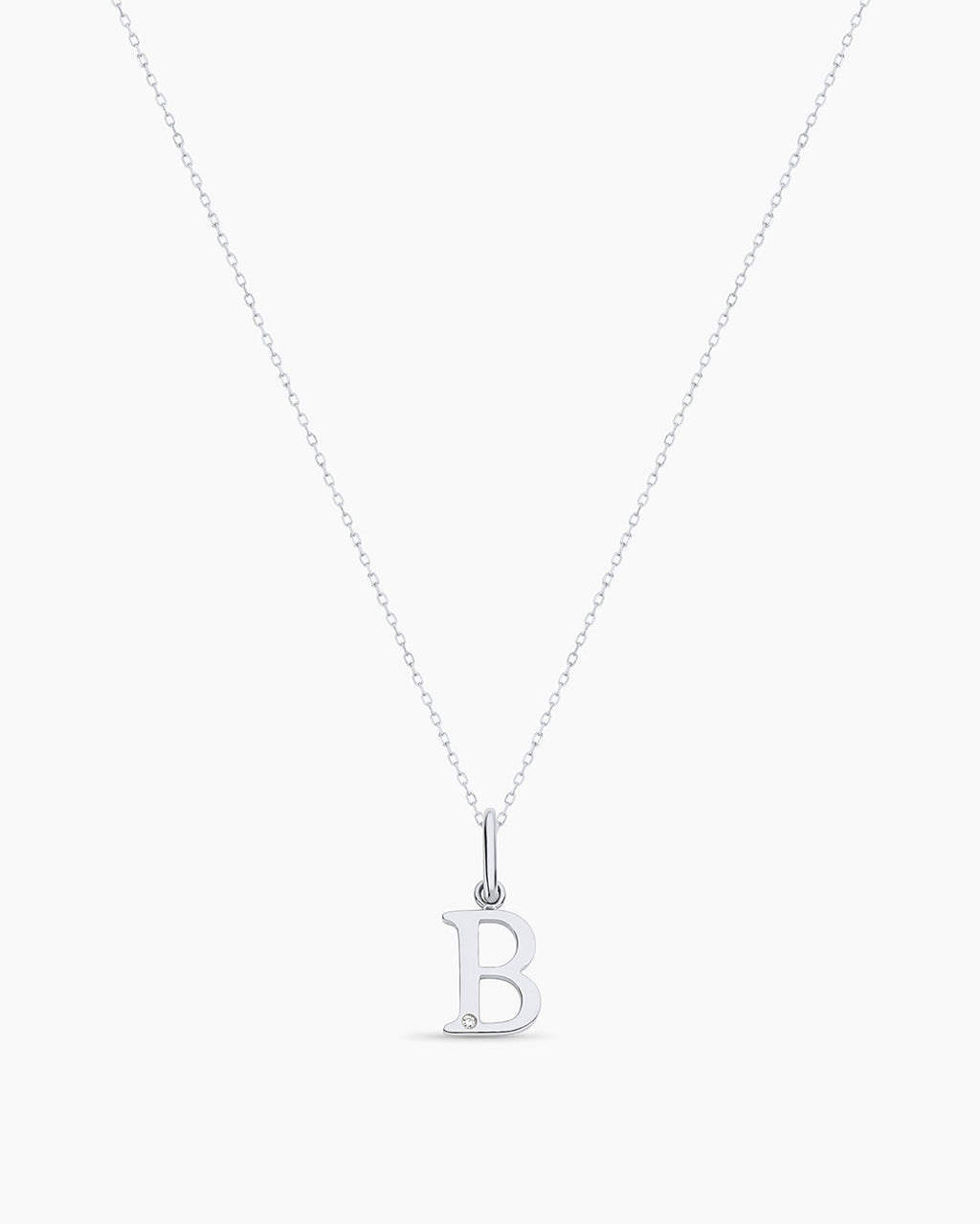 Diamond Vintage Alphabet Charm Necklace || option::14K Solid White Gold, B