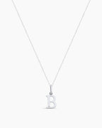 Diamond Vintage Alphabet Charm Necklace || option::14K Solid White Gold, B