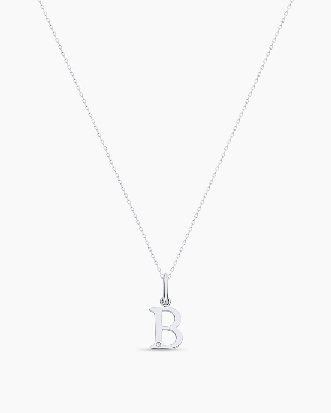 Diamond Vintage Alphabet Charm Necklace || option::14K Solid White Gold, B