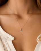 Diamond Vintage Alphabet Charm Necklace || option::14K Solid White Gold, B