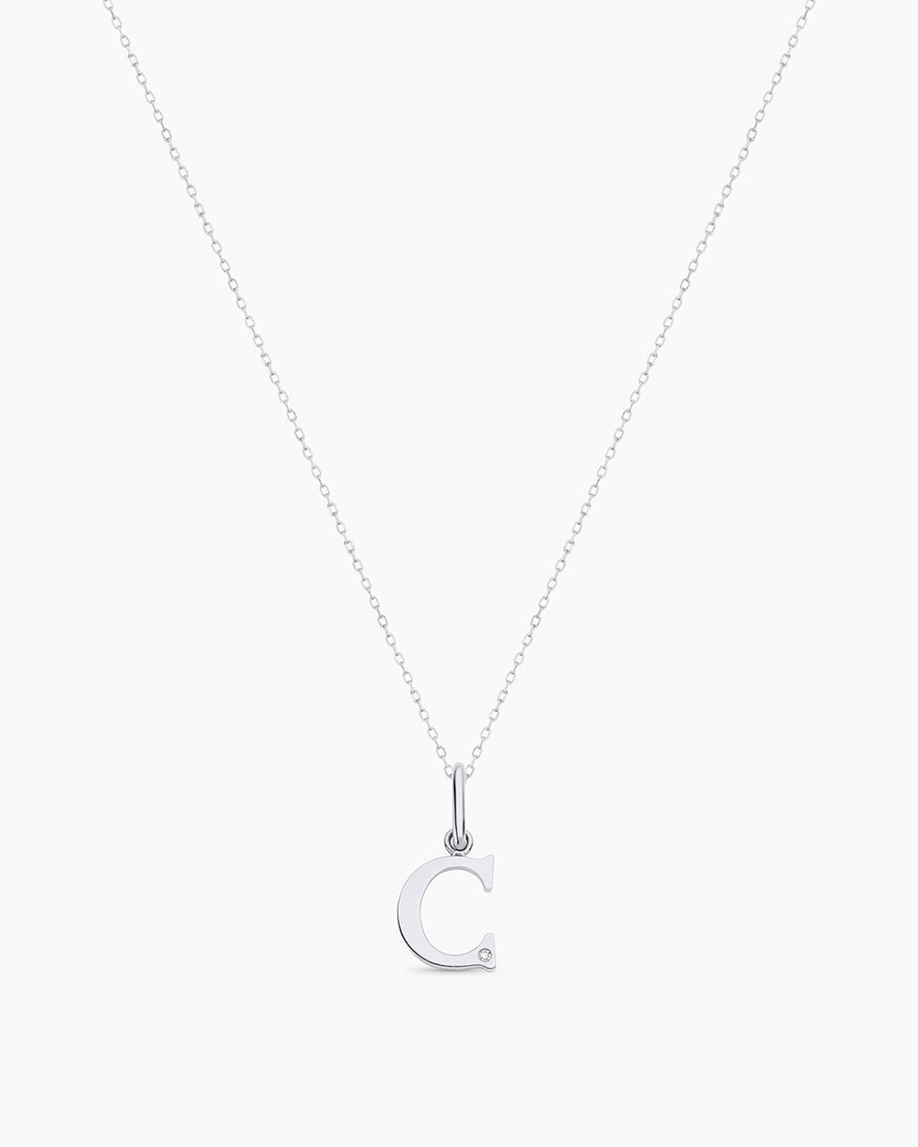 Diamond Vintage Alphabet Charm Necklace || option::14K Solid White Gold, C
