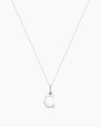Diamond Vintage Alphabet Charm Necklace || option::14K Solid White Gold, C