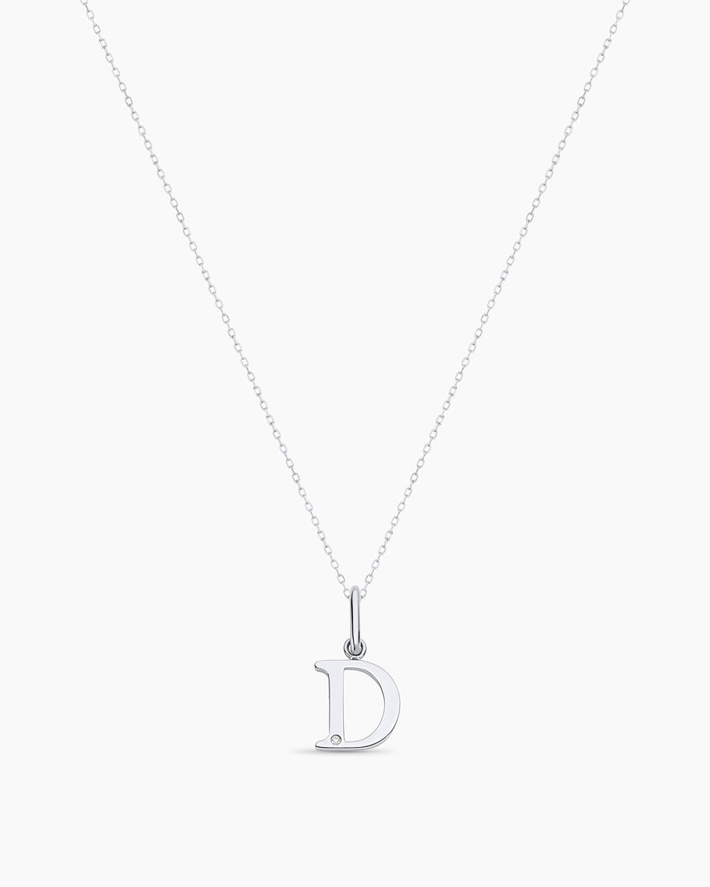 Diamond Vintage Alphabet Charm Necklace || option::14K Solid White Gold, D