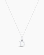 Diamond Vintage Alphabet Charm Necklace || option::14K Solid White Gold, D