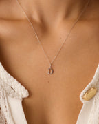 Diamond Vintage Alphabet Charm Necklace || option::14K Solid White Gold, D