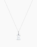 Diamond Vintage Alphabet Charm Necklace || option::14K Solid White Gold, E
