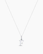 Diamond Vintage Alphabet Charm Necklace || option::14K Solid White Gold, F