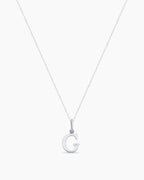 Diamond Vintage Alphabet Charm Necklace || option::14K Solid White Gold, G