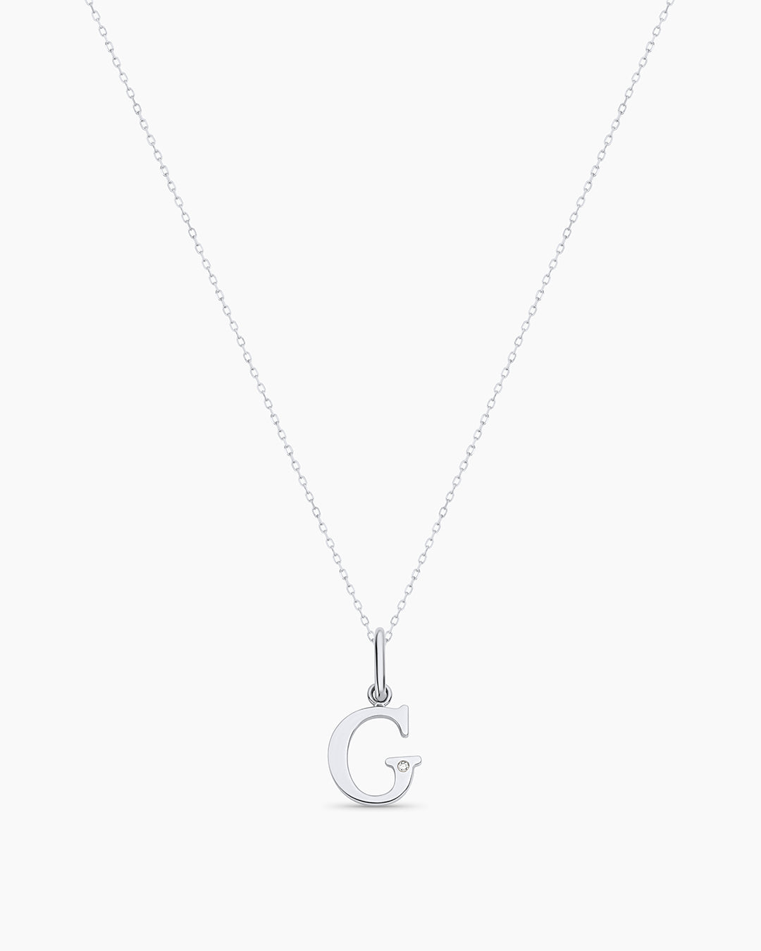 Diamond Vintage Alphabet Charm Necklace || option::14K Solid White Gold, G