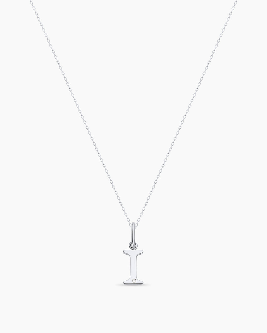 Diamond Vintage Alphabet Charm Necklace || option::14K Solid White Gold, I