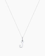 Diamond Vintage Alphabet Charm Necklace || option::14K Solid White Gold, J
