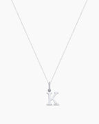 Diamond Vintage Alphabet Charm Necklace || option::14K Solid White Gold, K