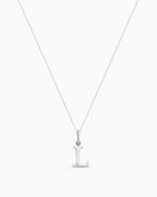 Diamond Vintage Alphabet Charm Necklace || option::14K Solid White Gold, L