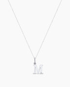 Diamond Vintage Alphabet Charm Necklace || option::14K Solid White Gold, M
