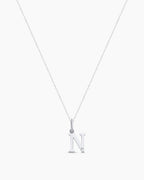 Diamond Vintage Alphabet Charm Necklace || option::14K Solid White Gold, N