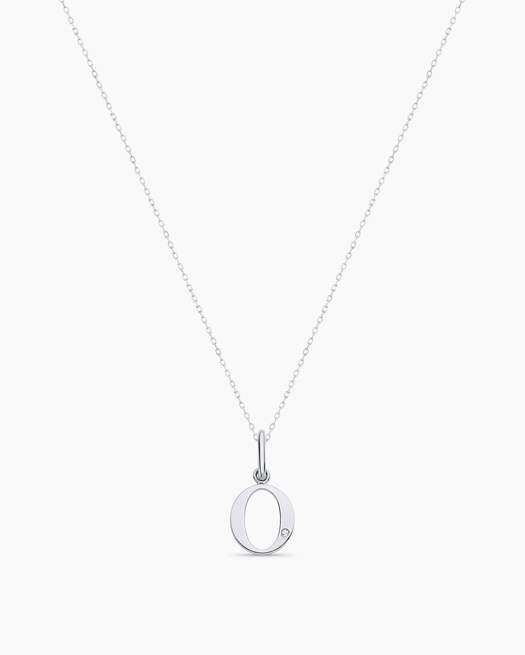 Diamond Vintage Alphabet Charm Necklace || option::14K Solid White Gold, O