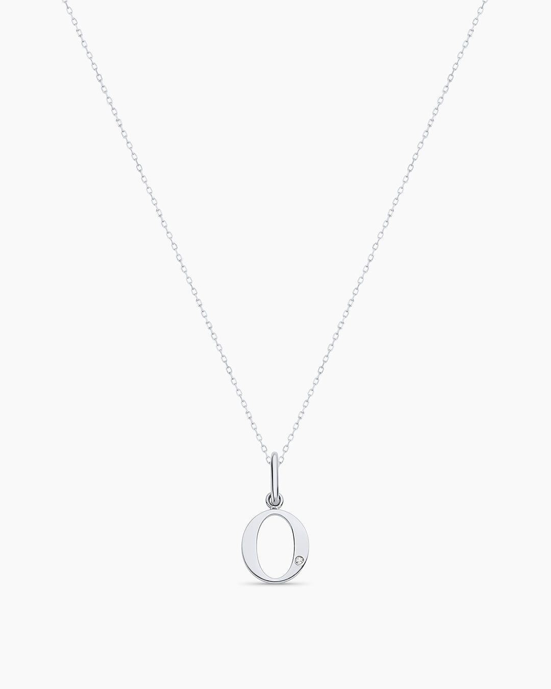 Diamond Vintage Alphabet Charm Necklace || option::14K Solid White Gold, O