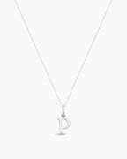 Diamond Vintage Alphabet Charm Necklace || option::14K Solid White Gold, P