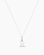 Diamond Vintage Alphabet Charm Necklace || option::14K Solid White Gold, R