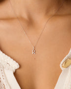 Diamond Vintage Alphabet Charm Necklace || option::14K Solid White Gold, R