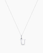 Diamond Vintage Alphabet Charm Necklace || option::14K Solid White Gold, U