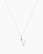 Diamond Vintage Alphabet Charm Necklace || option::14K Solid White Gold, V