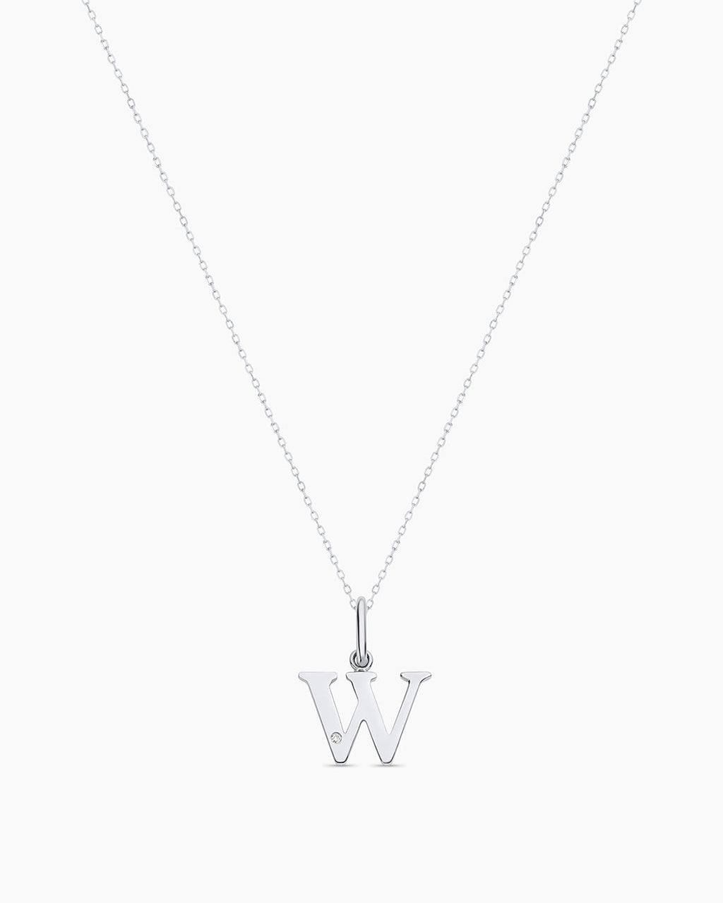 Diamond Vintage Alphabet Charm Necklace || option::14K Solid White Gold, W